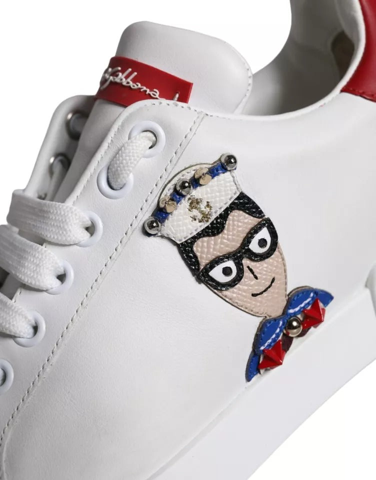 Chaussures Baskets Portofino en Nappa de Veau Blanc à Patch Dolce & Gabbana