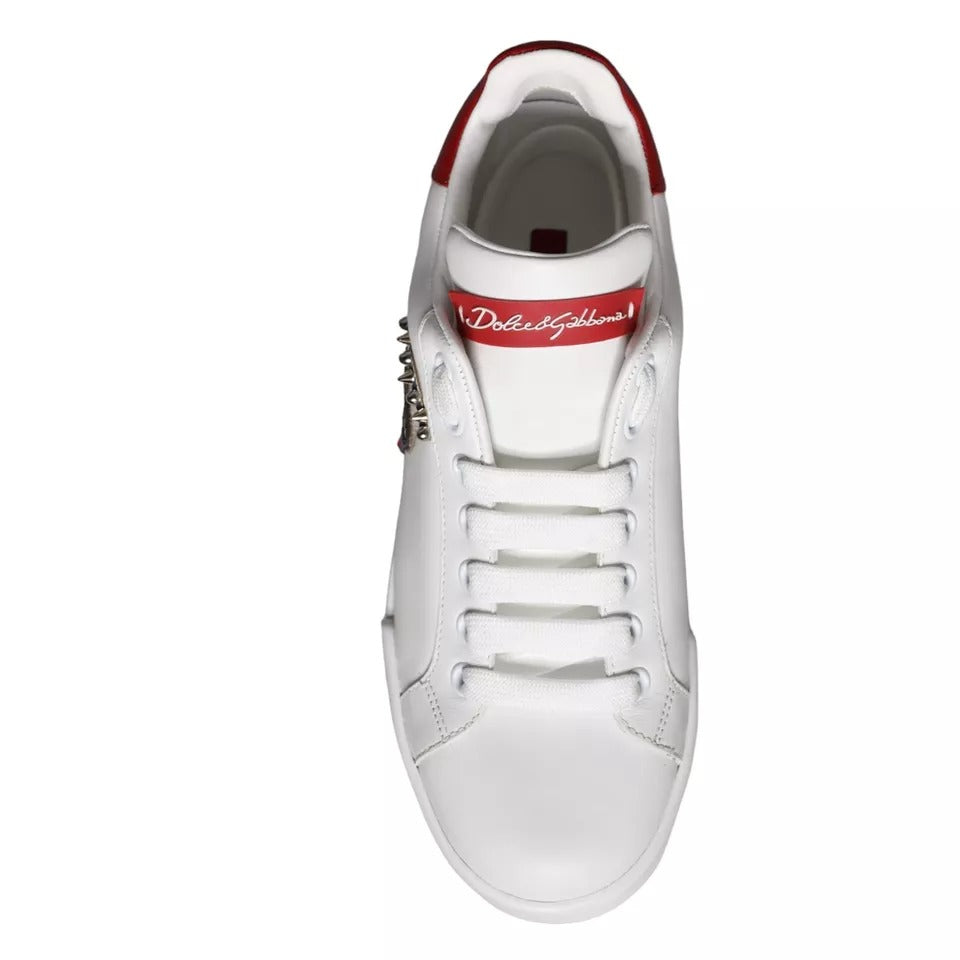 Chaussures Baskets Portofino en Nappa de Veau Blanc à Patch Dolce & Gabbana