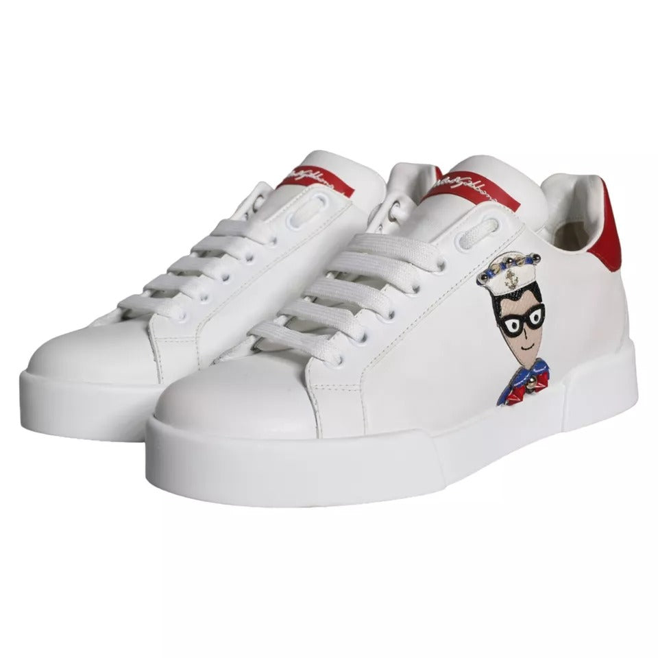Chaussures Baskets Portofino en Nappa de Veau Blanc à Patch Dolce & Gabbana