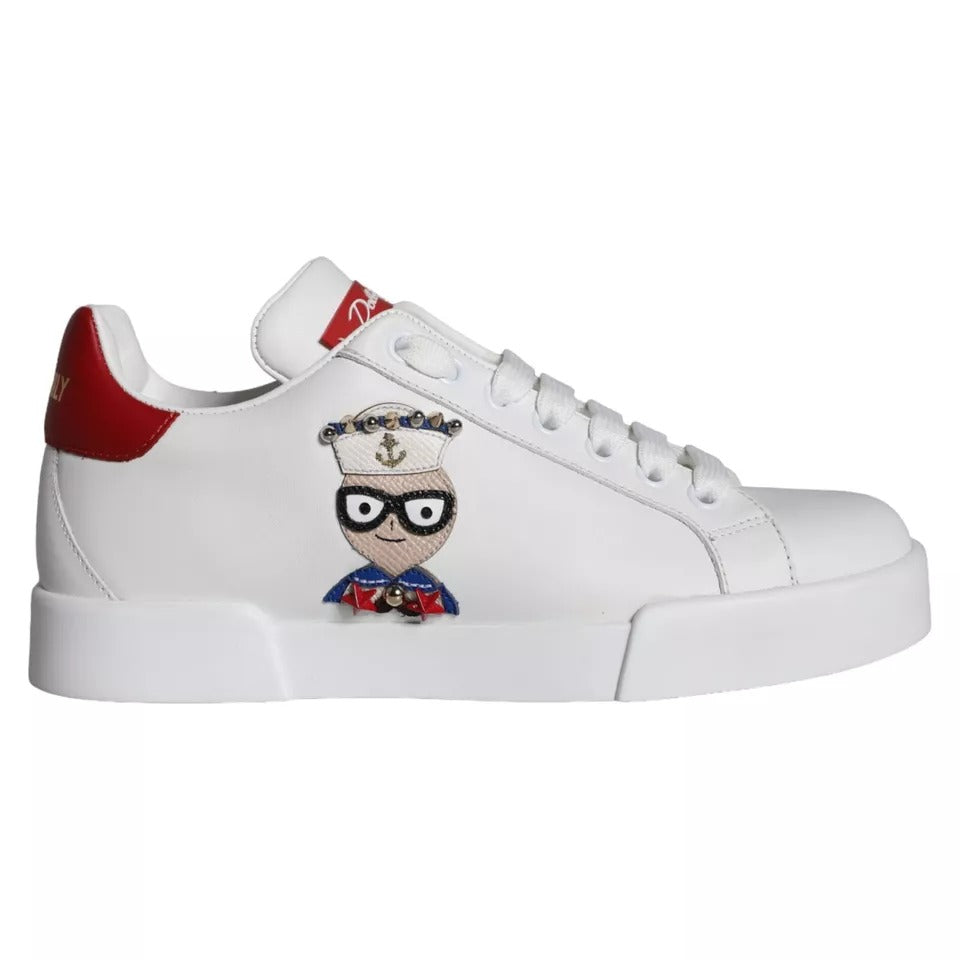 Chaussures Baskets Portofino en Nappa de Veau Blanc à Patch Dolce & Gabbana