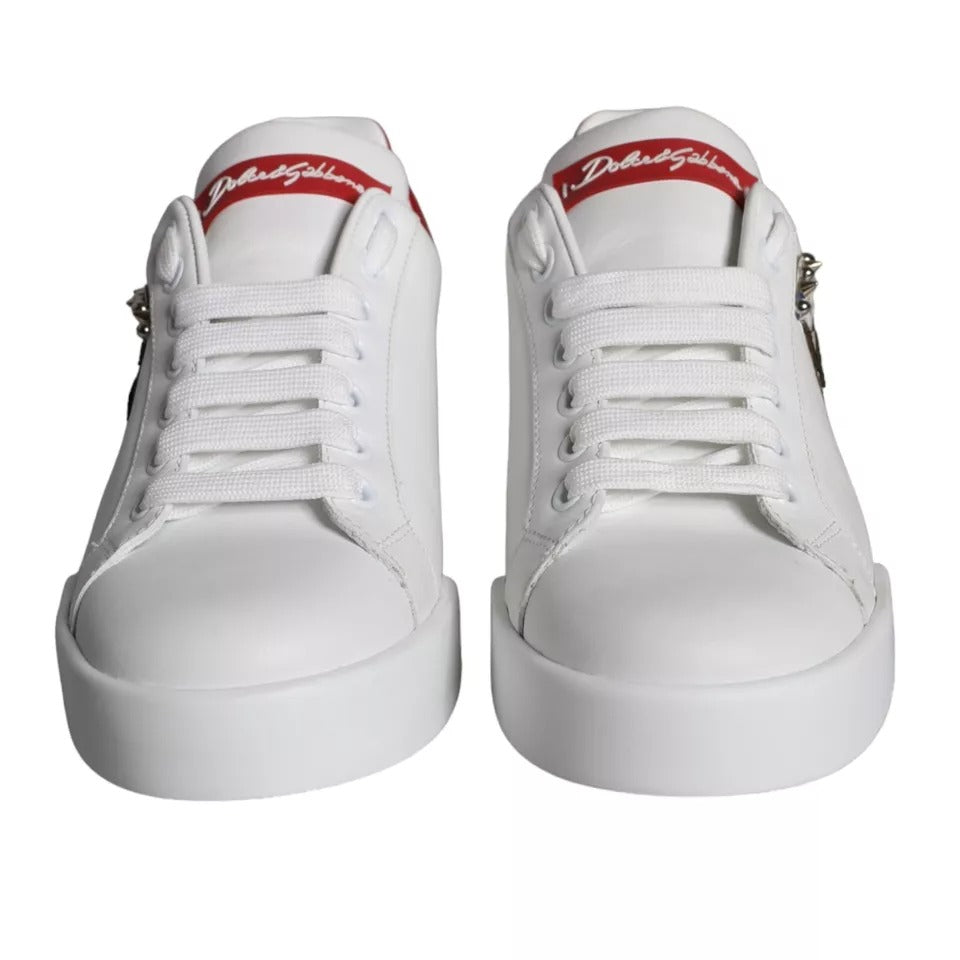 Chaussures Baskets Portofino en Nappa de Veau Blanc à Patch Dolce & Gabbana