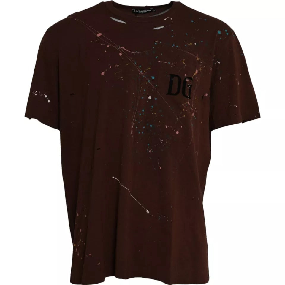 T-shirt à col rond Dolce & Gabbana en coton marron Color Splash