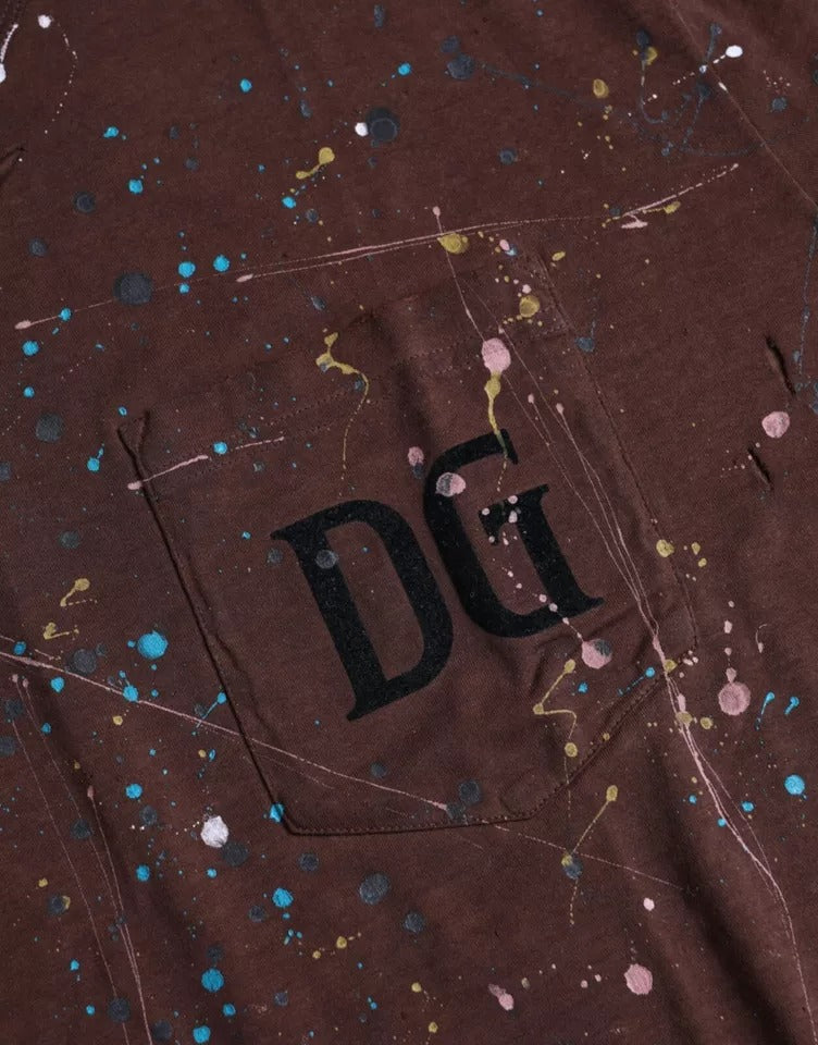 T-shirt à col rond Dolce & Gabbana en coton marron Color Splash