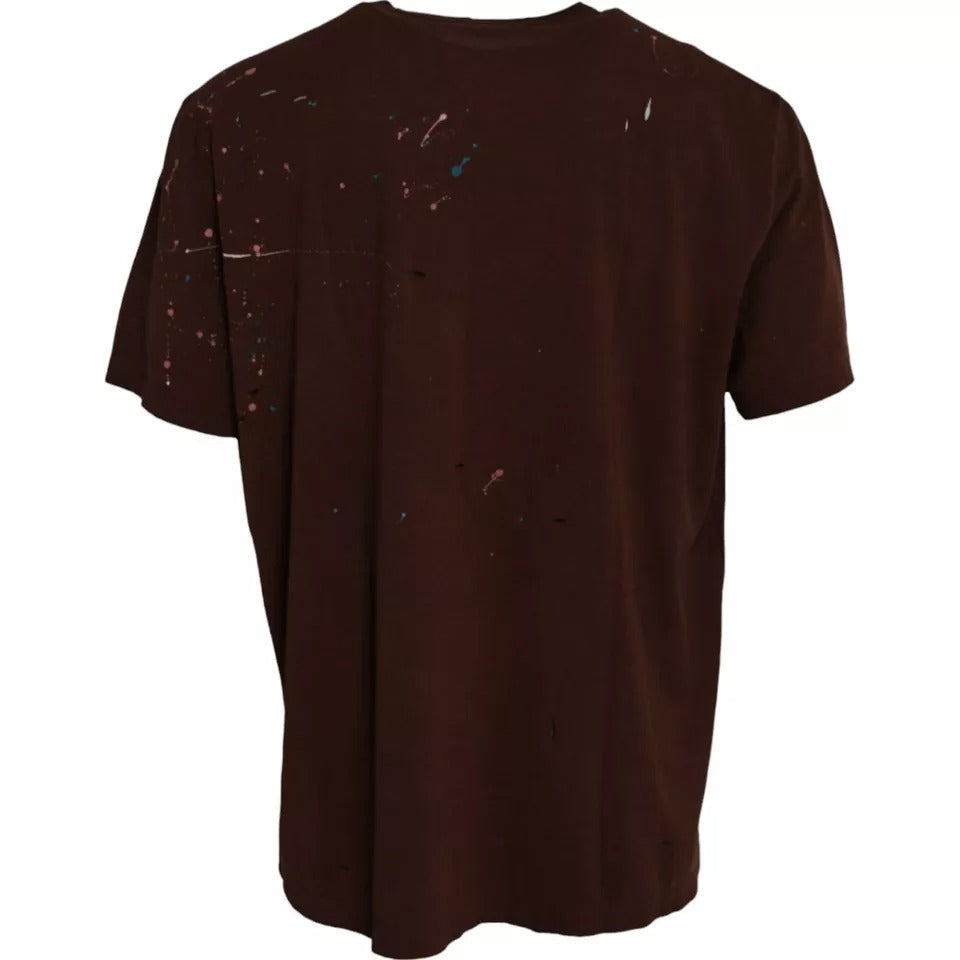T-shirt à col rond Dolce & Gabbana en coton marron Color Splash
