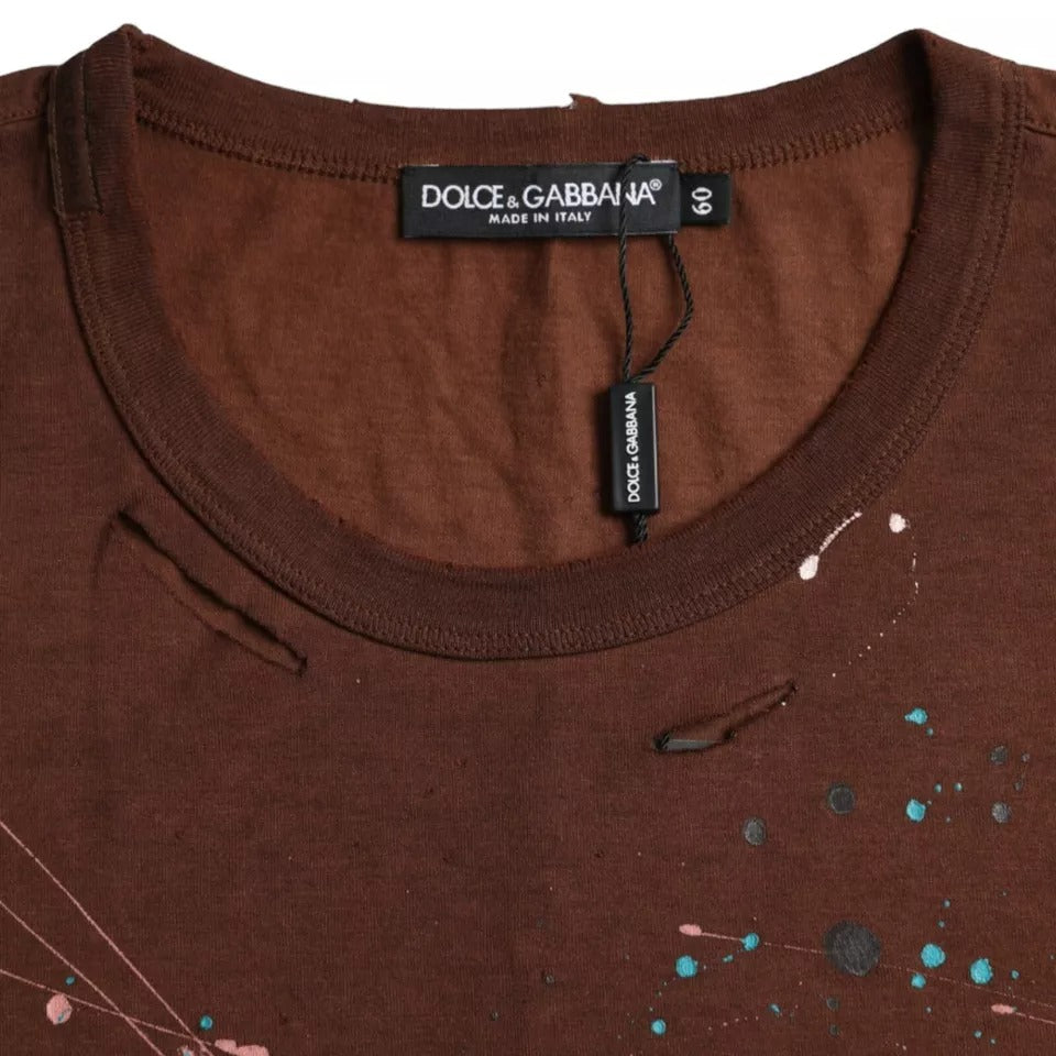 T-shirt à col rond Dolce & Gabbana en coton marron Color Splash