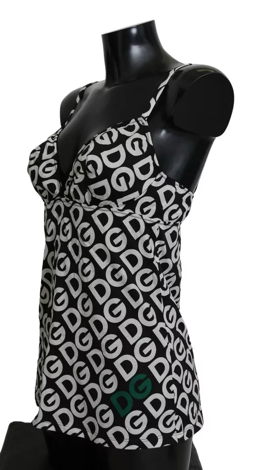 Maillot de bain sans manches Dolce & Gabbana noir imprimé DG Mania