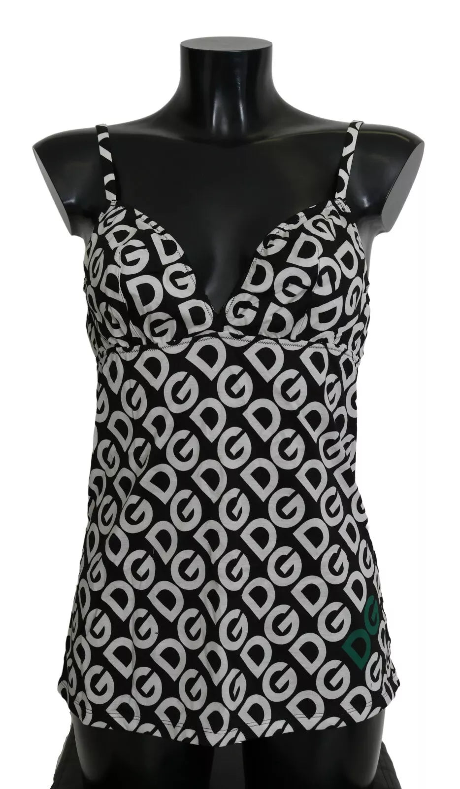 Dolce & Gabbana Schwarzer ärmelloser Badeanzug mit DG Mania Print