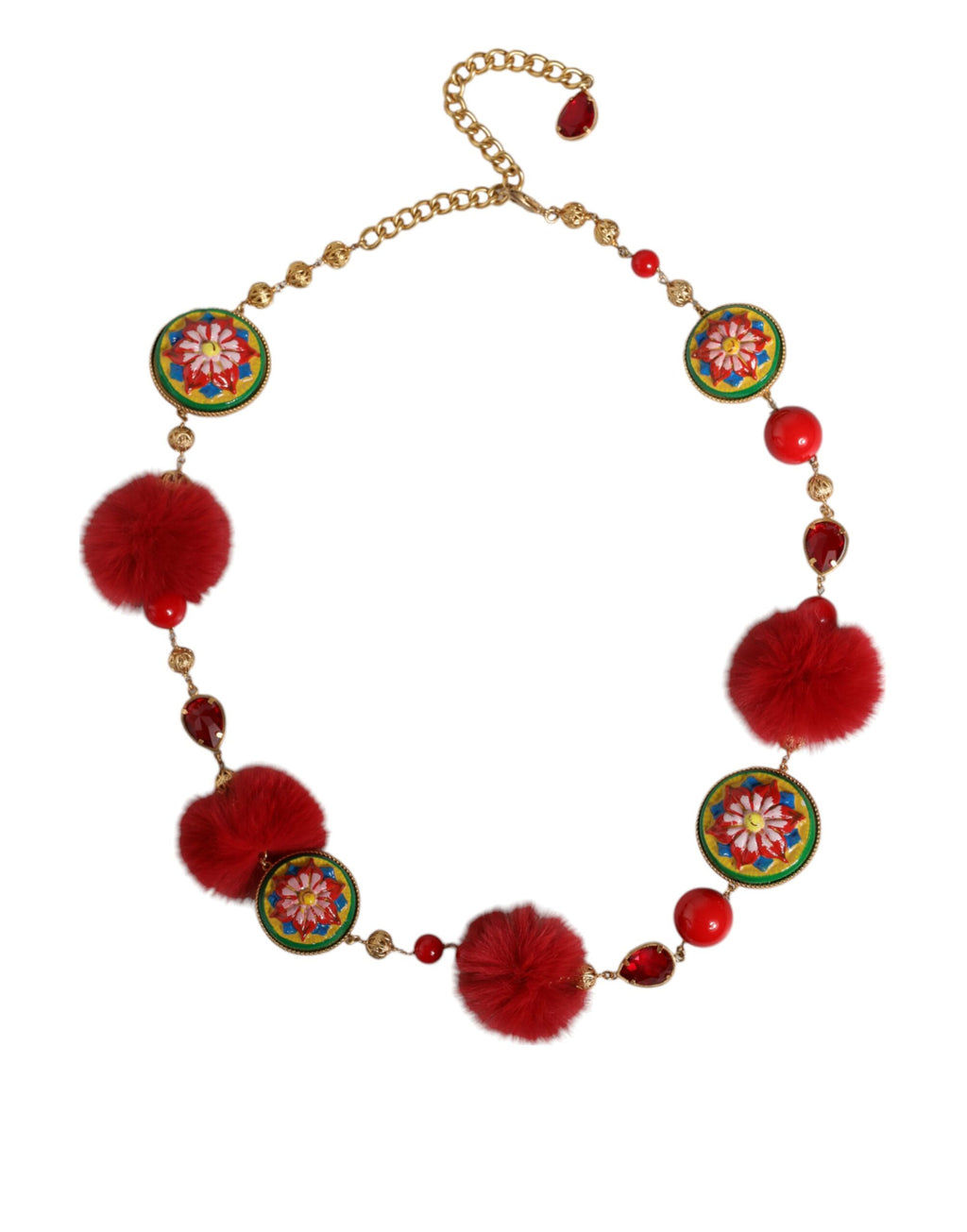 Ceinture Torero Dolce & Gabbana en laiton doré, fourrure rouge et cristaux
