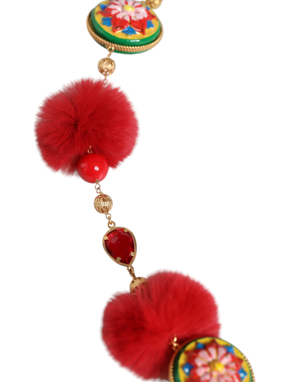 Ceinture Torero Dolce & Gabbana en laiton doré, fourrure rouge et cristaux
