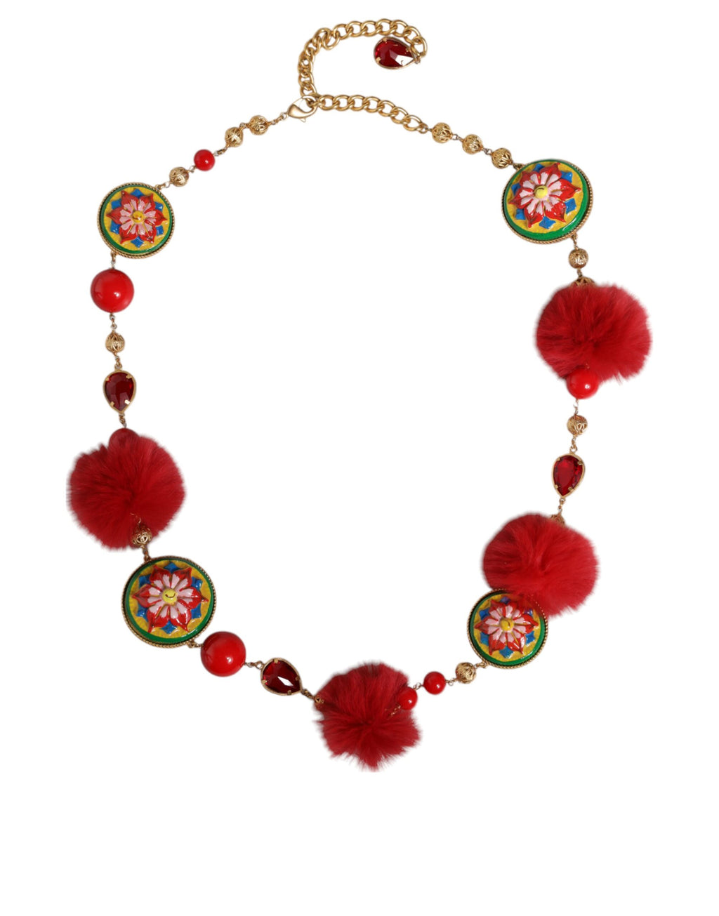 Ceinture Torero Dolce & Gabbana en laiton doré, fourrure rouge et cristaux