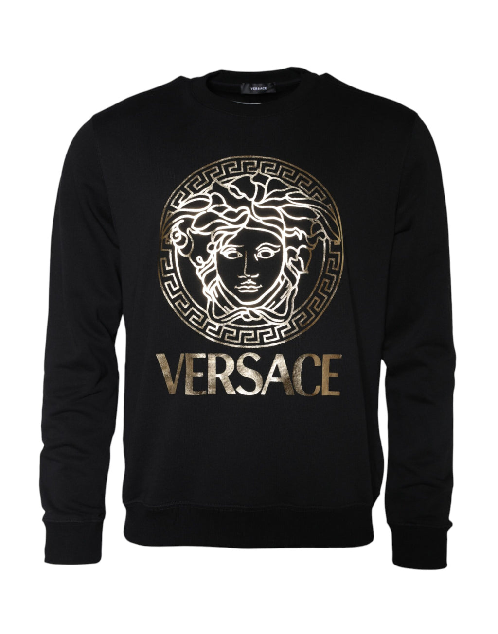 Sweat-shirt ras du cou en molleton de coton noir Medusa Versace