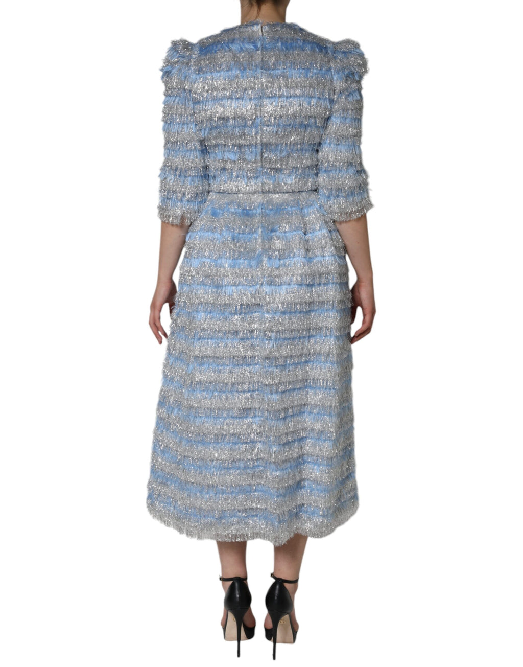 Robe midi évasée Dolce & Gabbana en jacquard argenté Light Blue