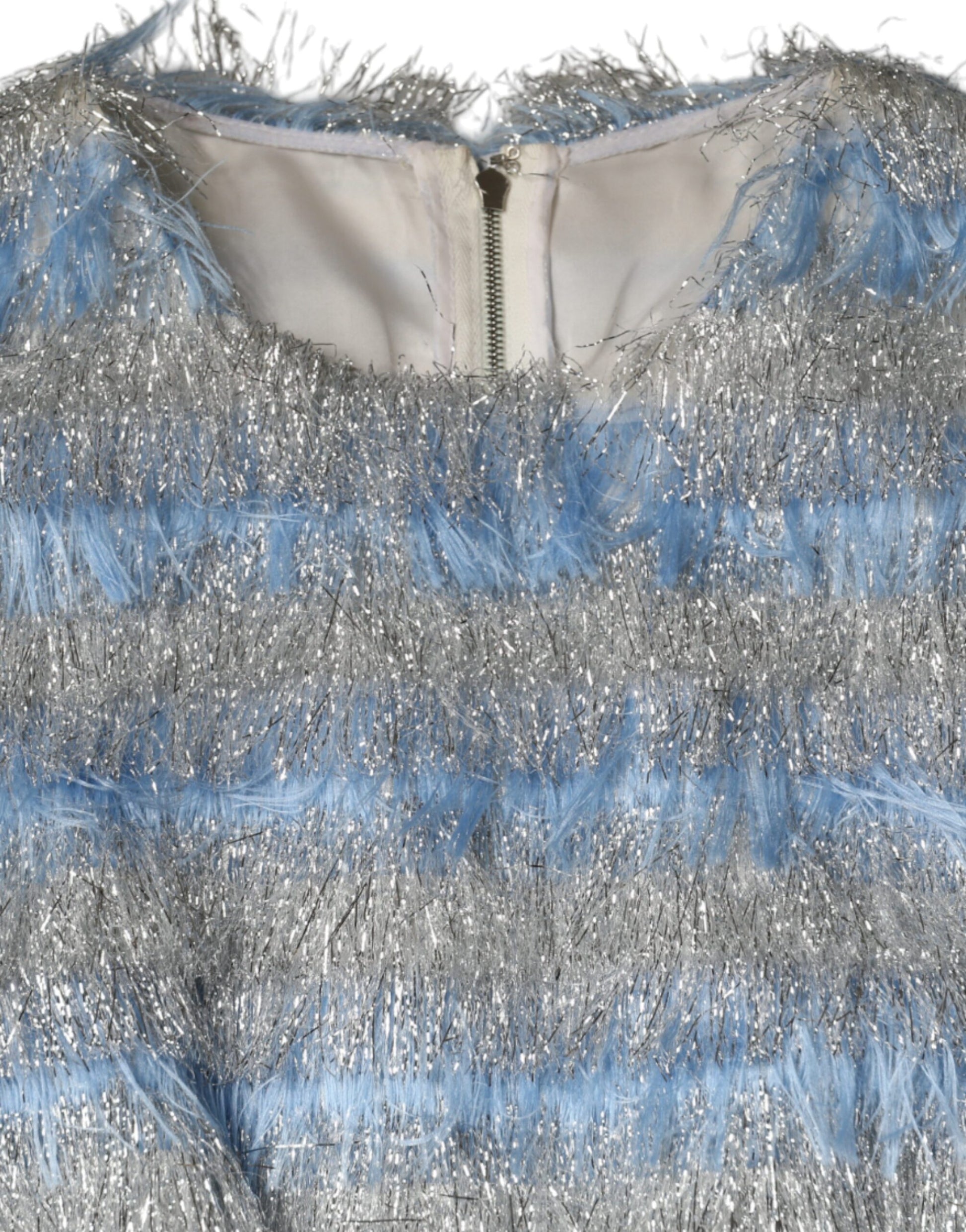 Robe midi évasée Dolce & Gabbana en jacquard argenté Light Blue