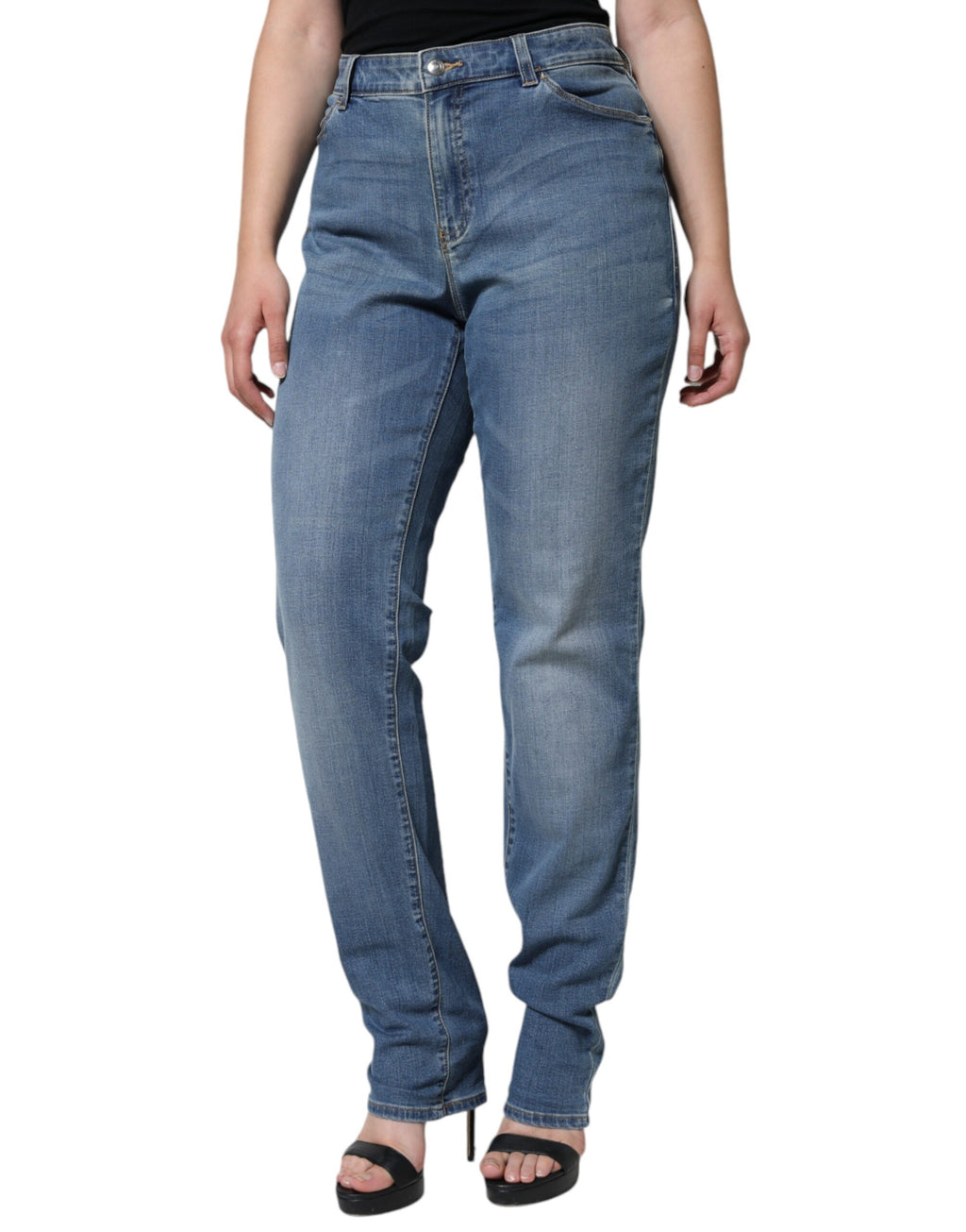 Emporio Armani Blue High Waisted Jeans for Women detail view