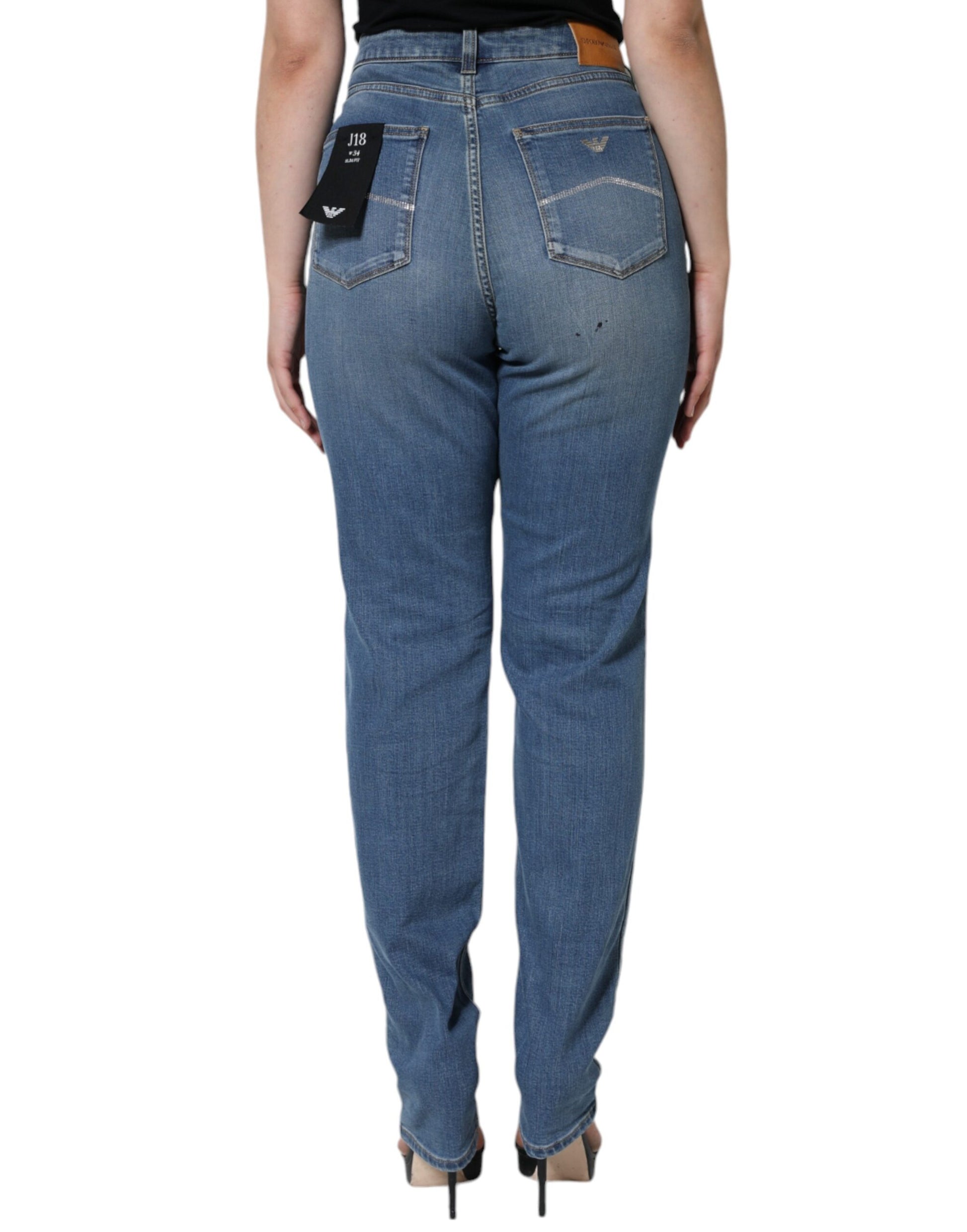 Emporio Armani Blue High Waisted Jeans for Women side view