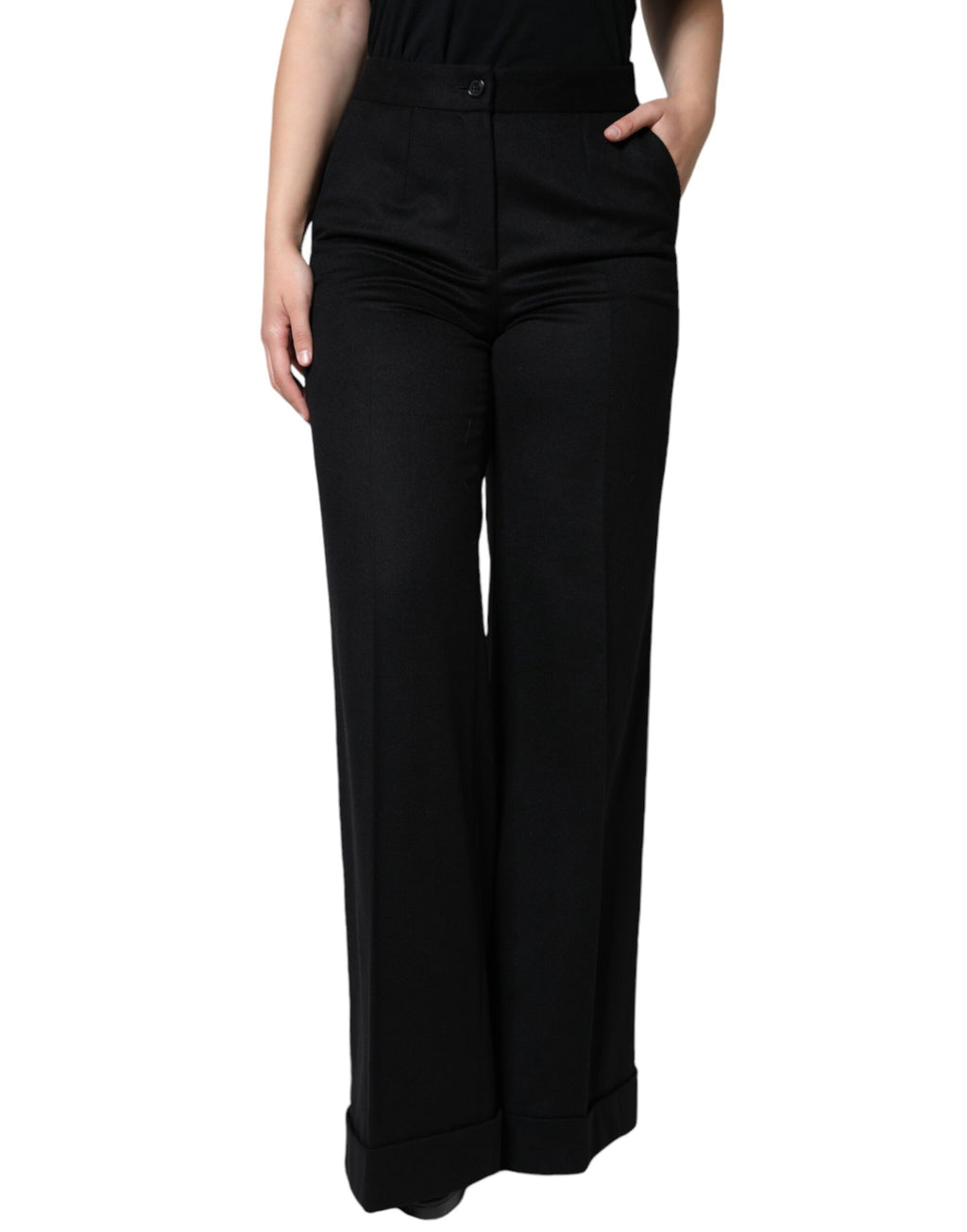 Pantalon bootcut taille mi-haute en cachemire noir Dolce & Gabbana pour femme