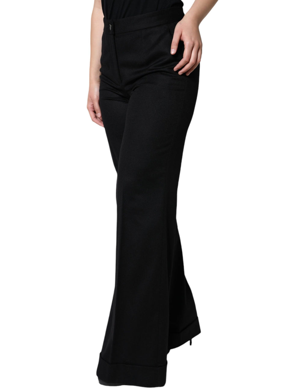 Pantalon bootcut taille mi-haute en cachemire noir Dolce & Gabbana pour femme