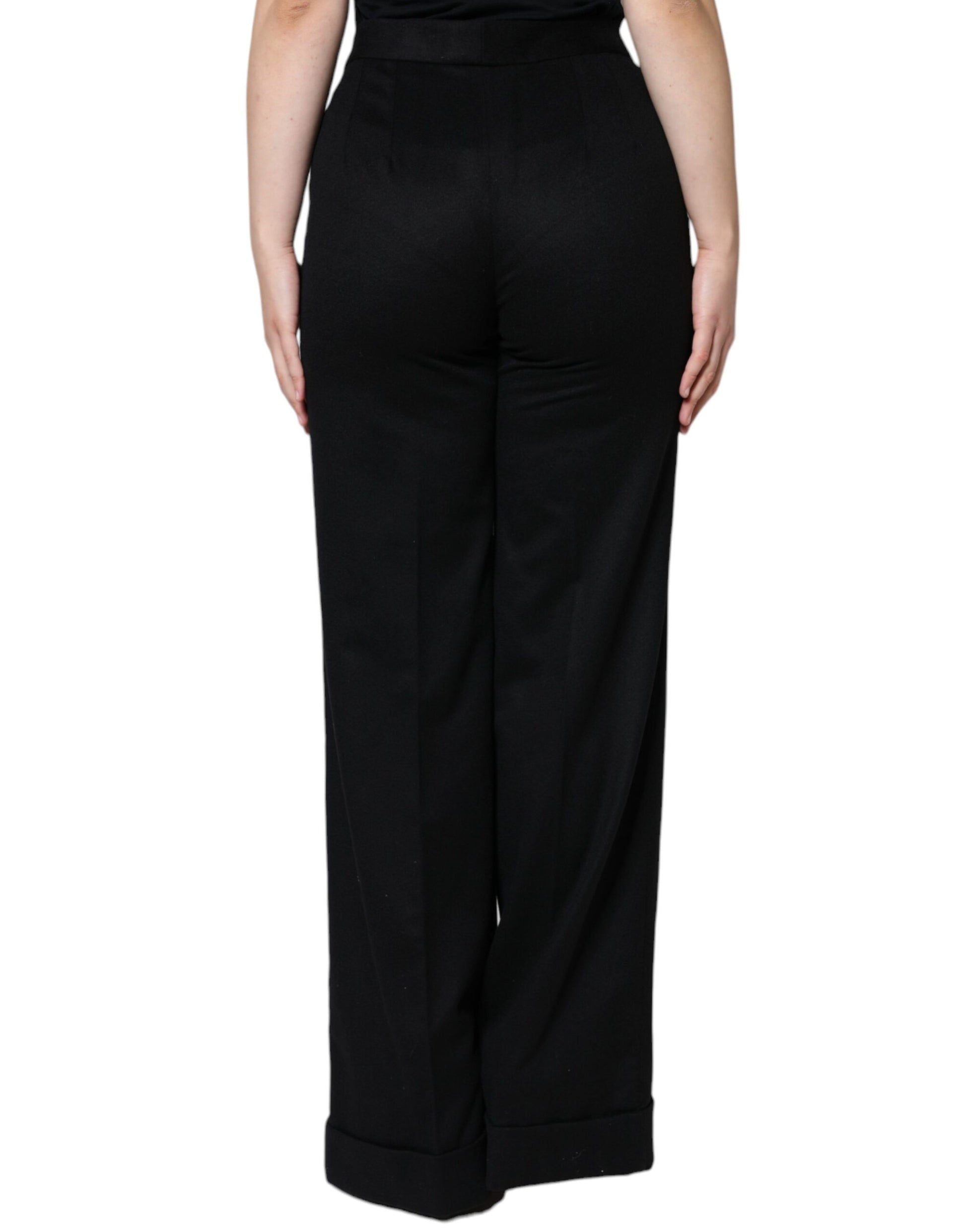 Pantalon bootcut taille mi-haute en cachemire noir Dolce & Gabbana pour femme