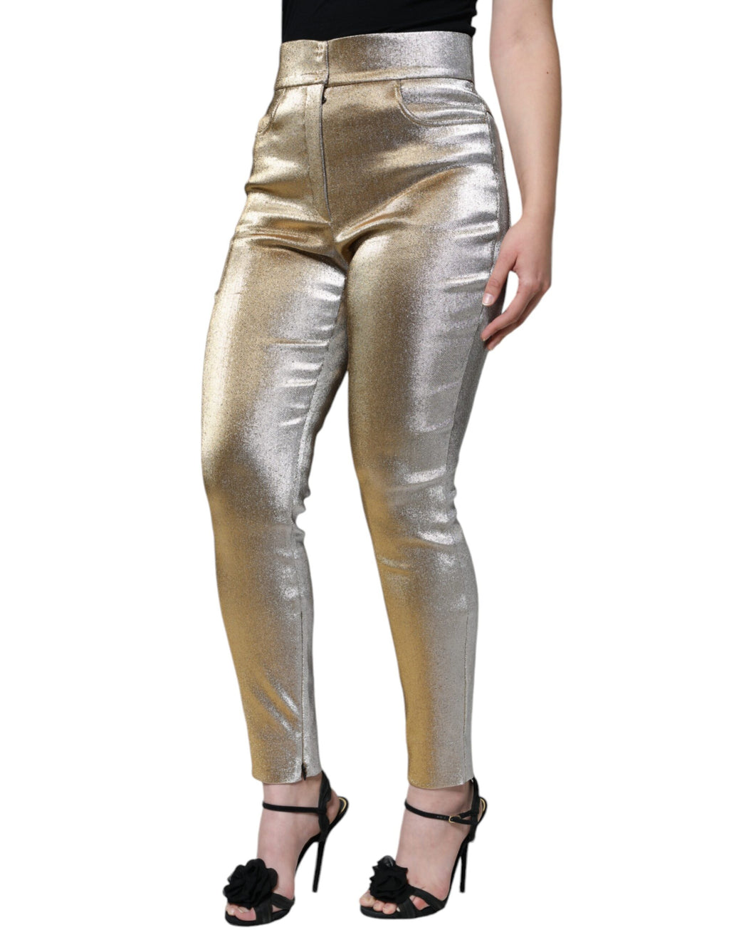 Dolce & Gabbana Gold Skinny Pants for Women side view