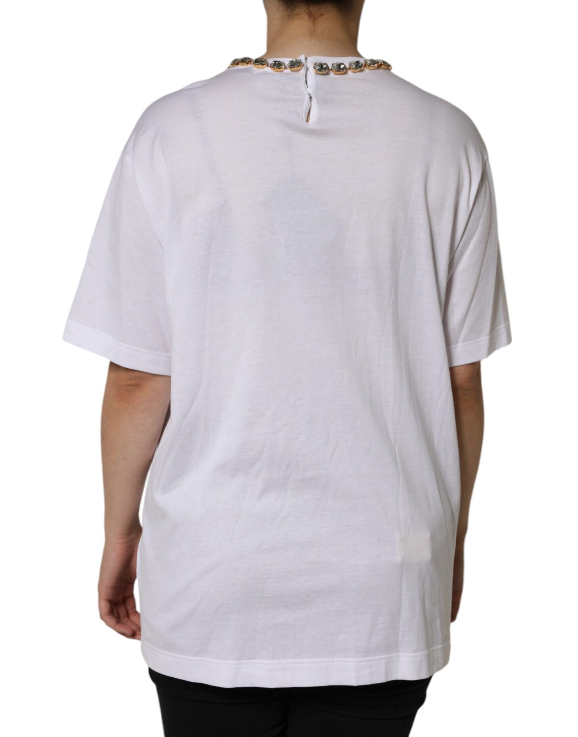 T-shirt imprimé Dolce & Gabbana avec encolure ornée de cristaux blancs