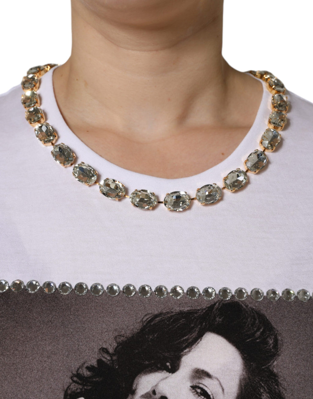 T-shirt imprimé Dolce & Gabbana avec encolure ornée de cristaux blancs