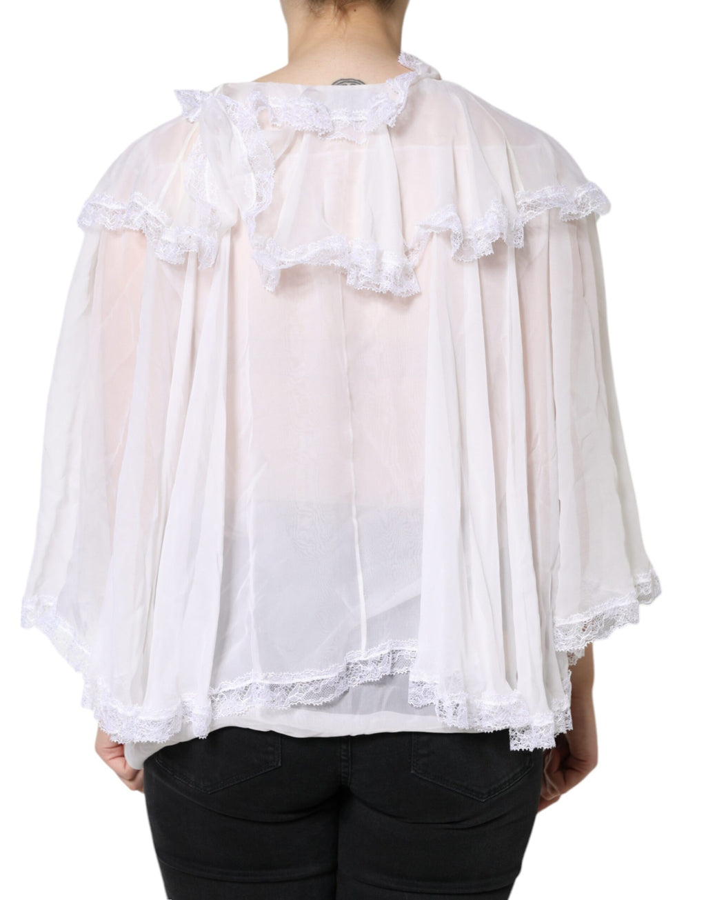 Chemisier blanc à manches longues en dentelle et volants Dolce & Gabbana
