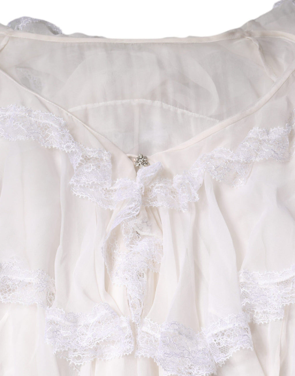 Chemisier blanc à manches longues en dentelle et volants Dolce & Gabbana