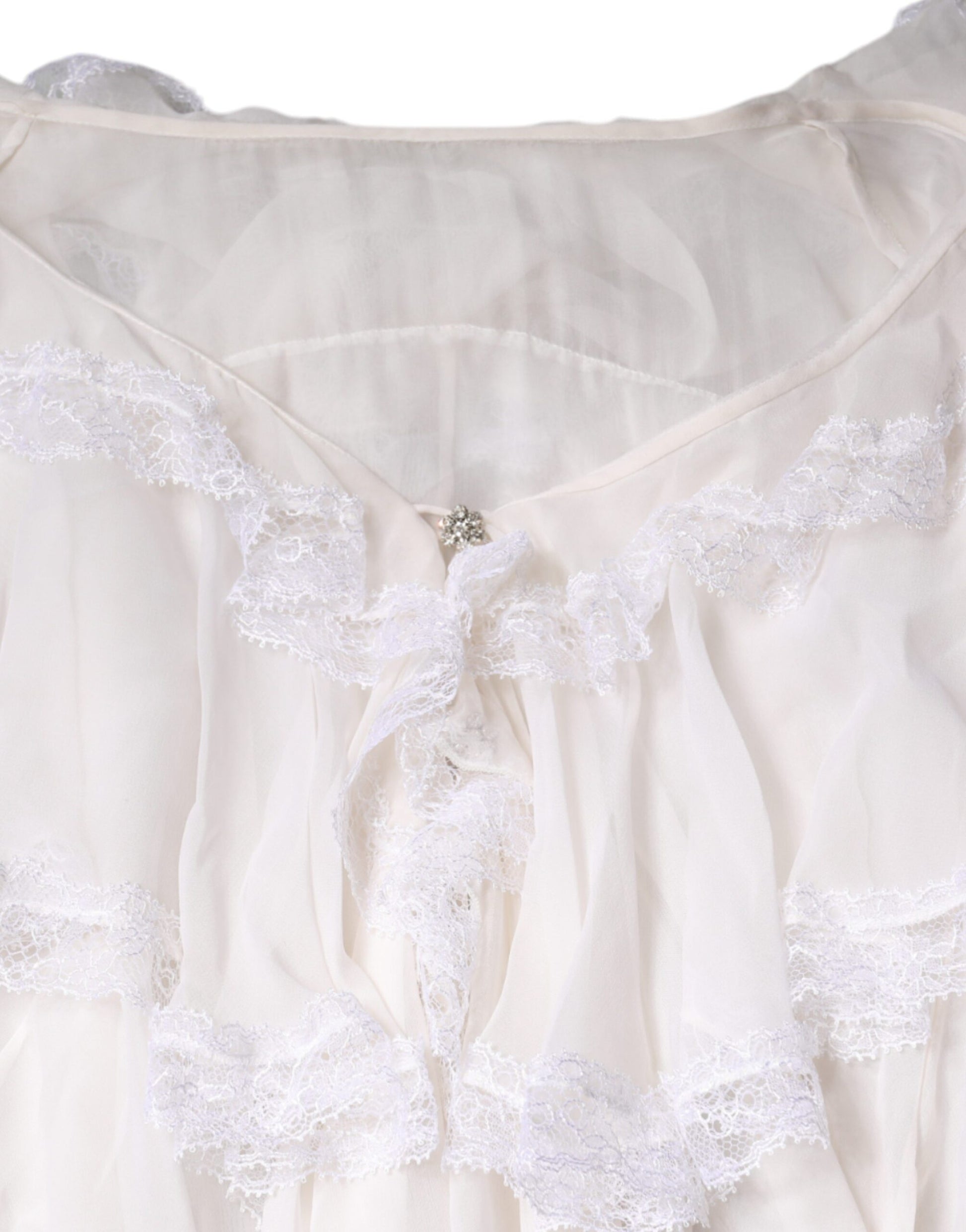 Chemisier blanc à manches longues en dentelle et volants Dolce & Gabbana