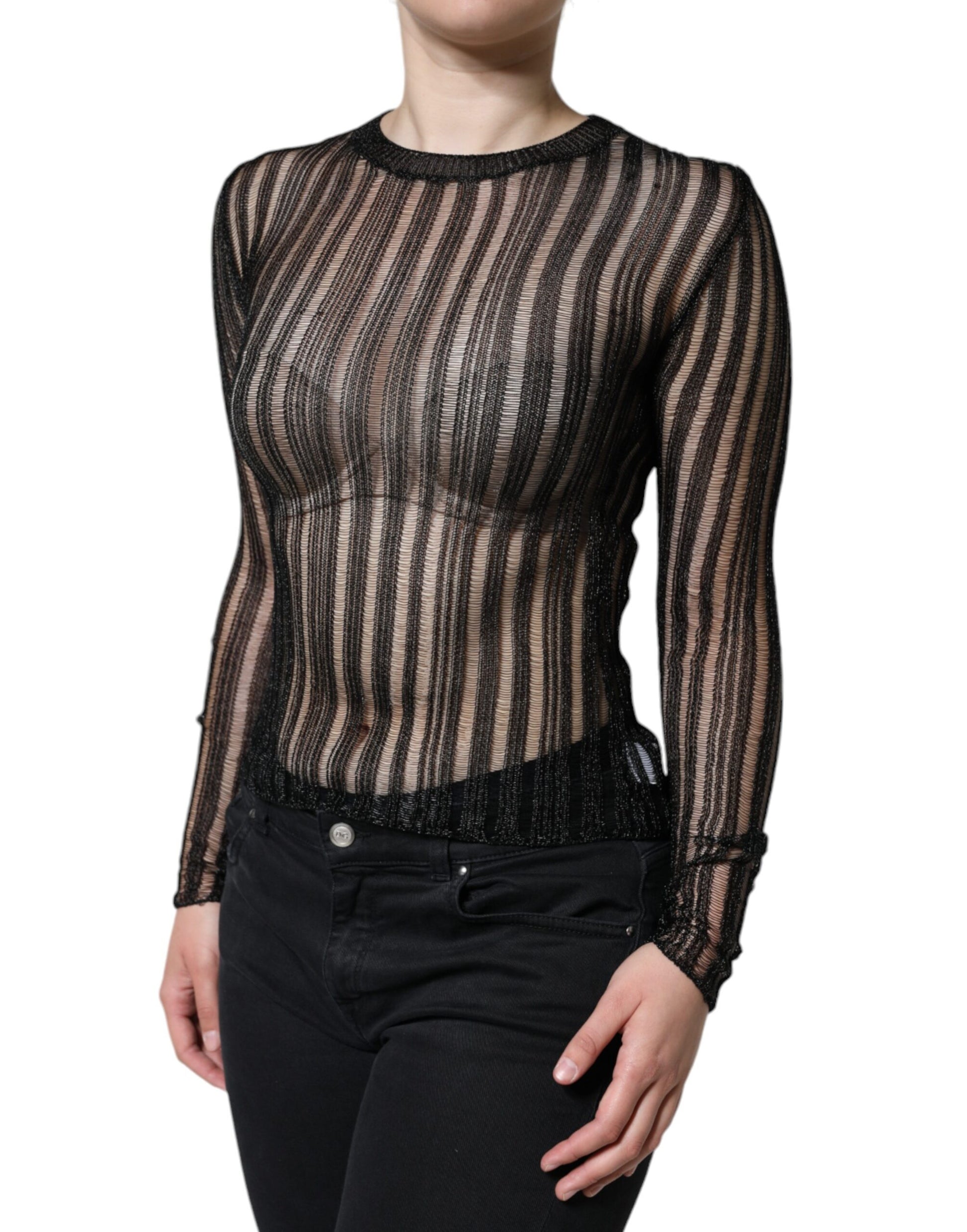 Top Dolce & Gabbana transparent à manches longues et rayures noires