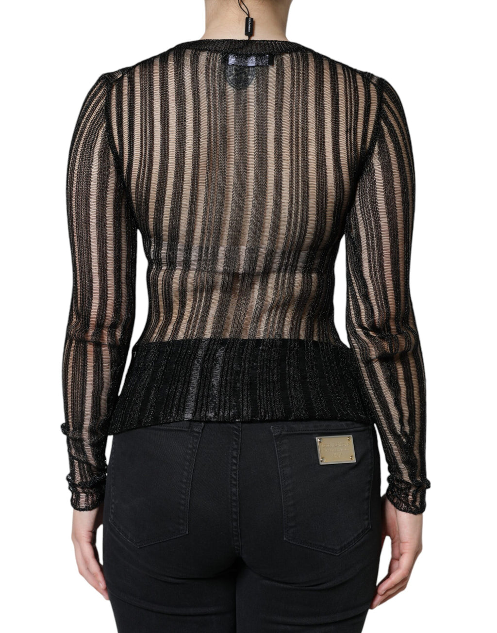 Top Dolce & Gabbana transparent à manches longues et rayures noires