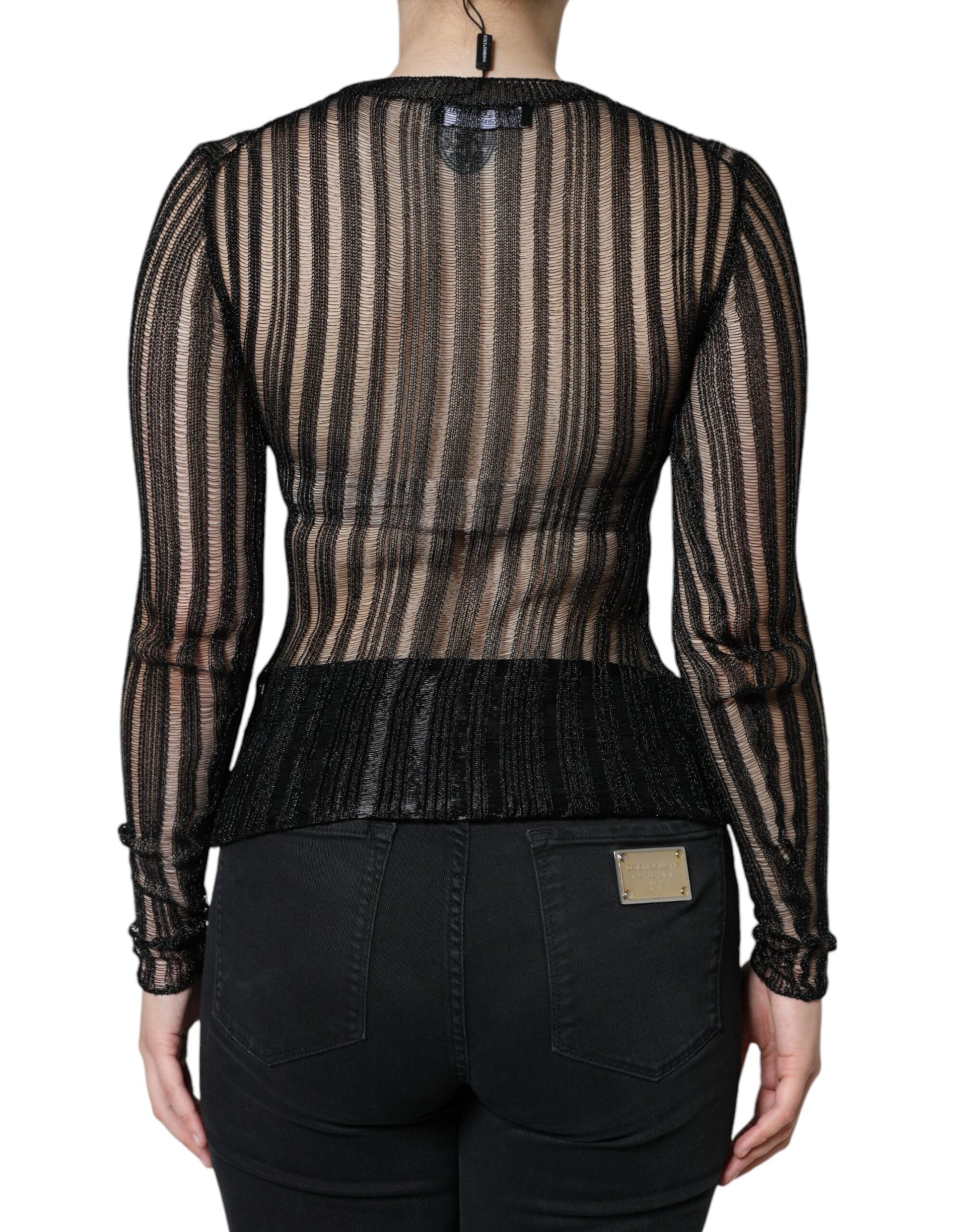 Top Dolce & Gabbana transparent à manches longues et rayures noires