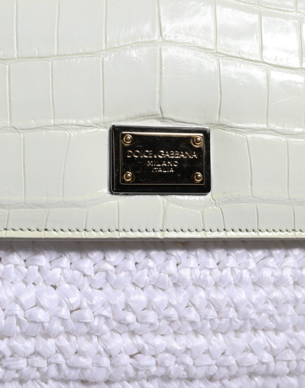 Dolce &amp; Gabbana – Umhängetasche aus weißem Rafia-Leder mit Henkel