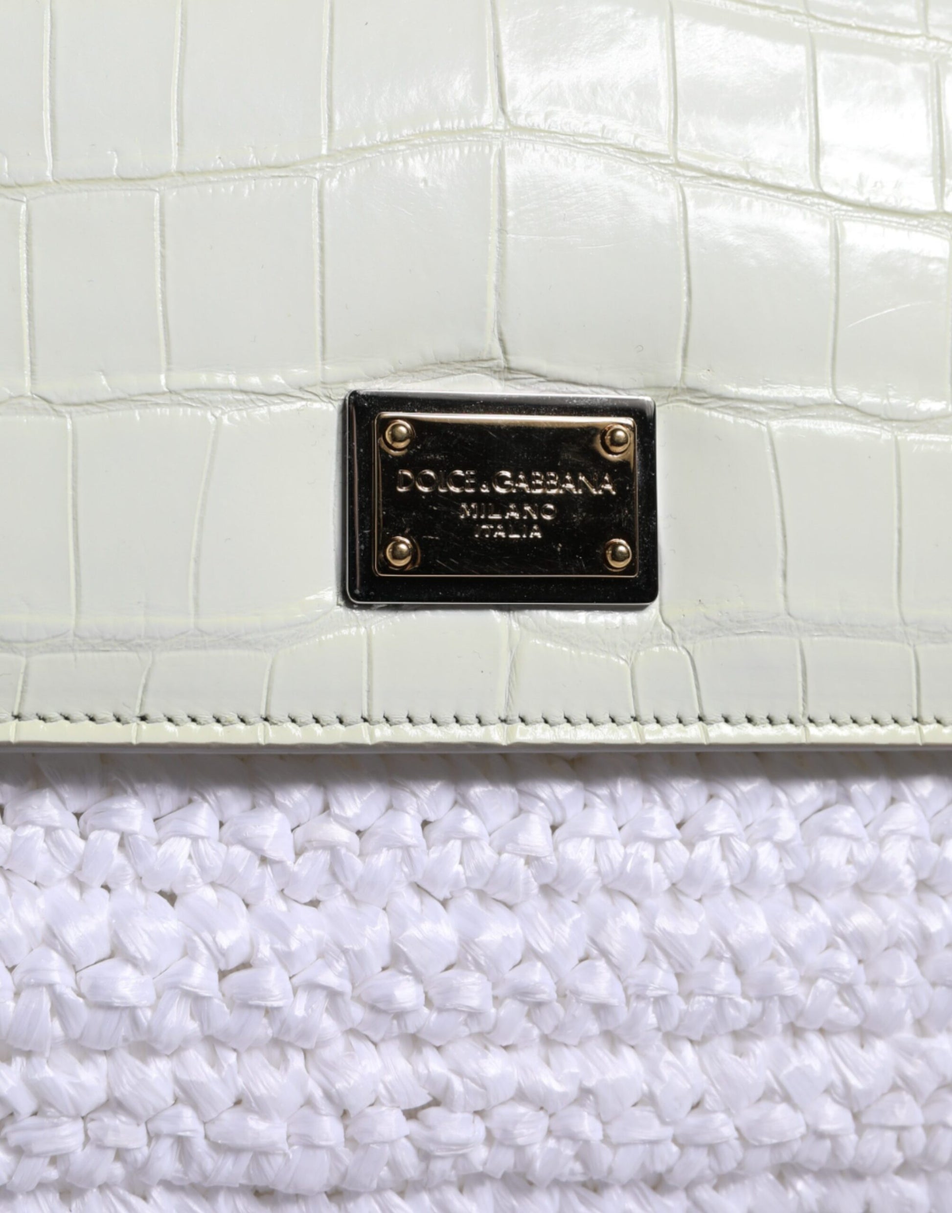 Dolce &amp; Gabbana – Umhängetasche aus weißem Rafia-Leder mit Henkel