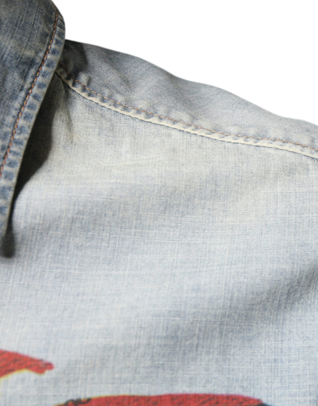 Chemise en jean de coton imprimé bleu clair à manches longues John Galliano