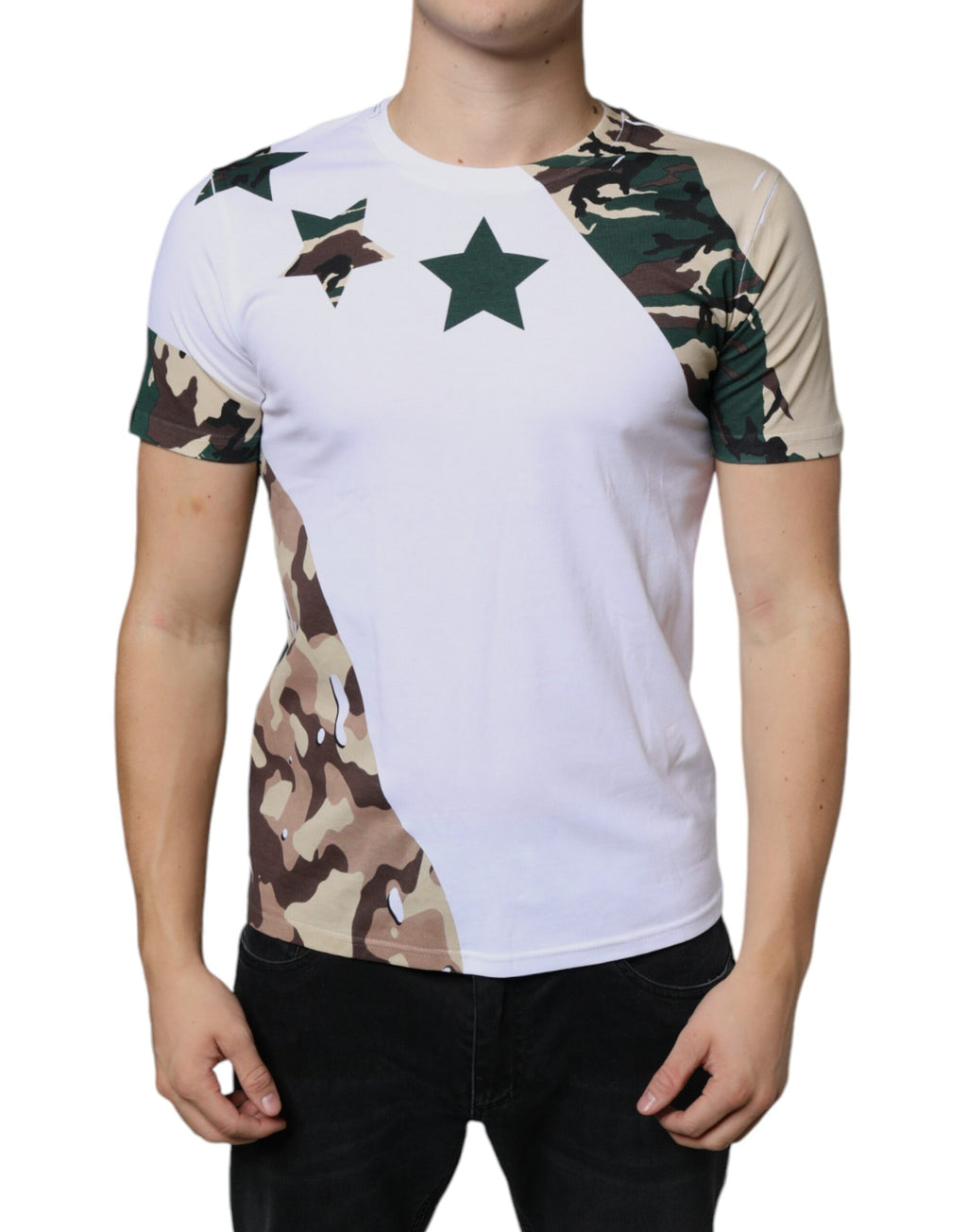 T-shirt ras du cou Dolce & Gabbana blanc camouflage étoiles