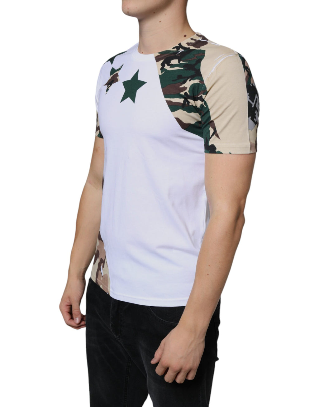 T-shirt ras du cou Dolce & Gabbana blanc camouflage étoiles
