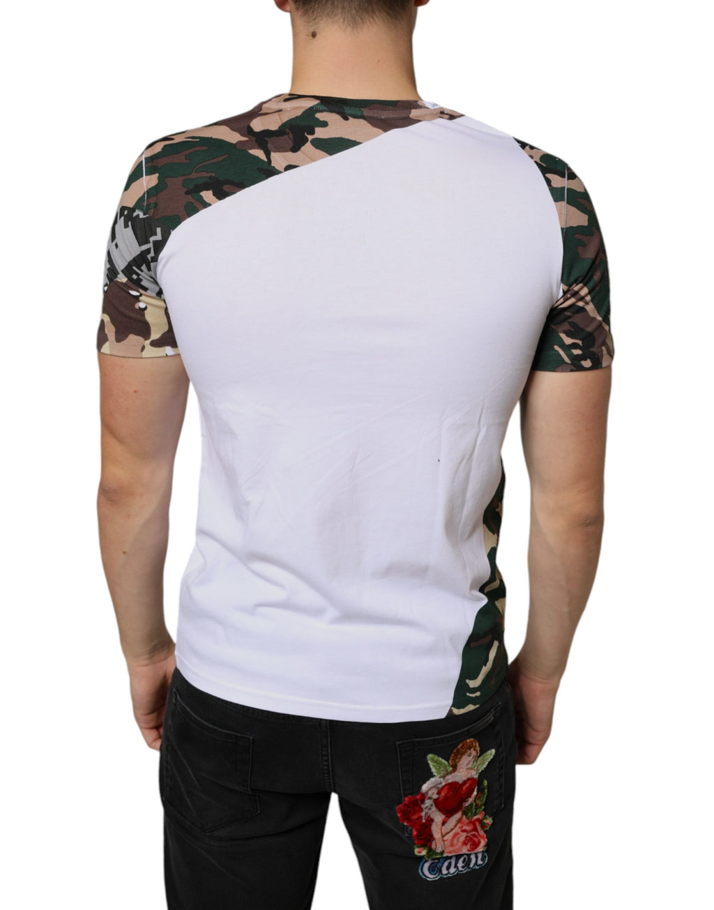 T-shirt ras du cou Dolce & Gabbana blanc camouflage étoiles