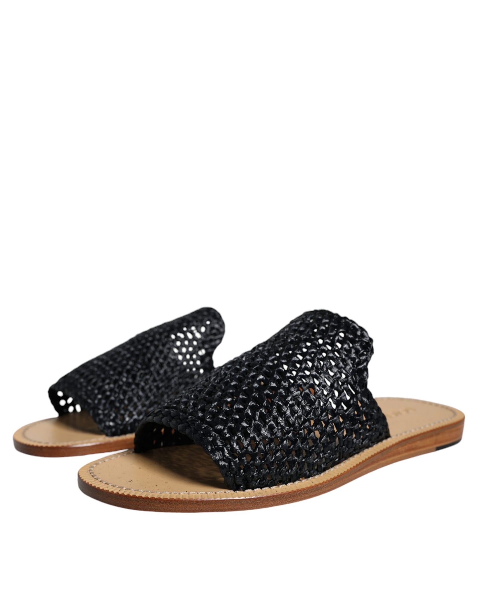 Chaussures plates en raphia tressé noir monochrome Dolce & Gabbana