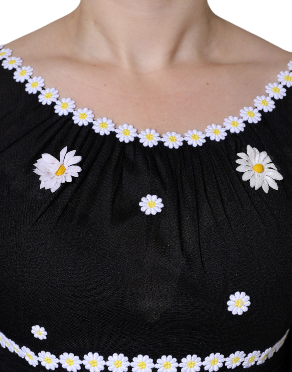 Robe longue trapèze Dolce & Gabbana en soie noire imprimé marguerites