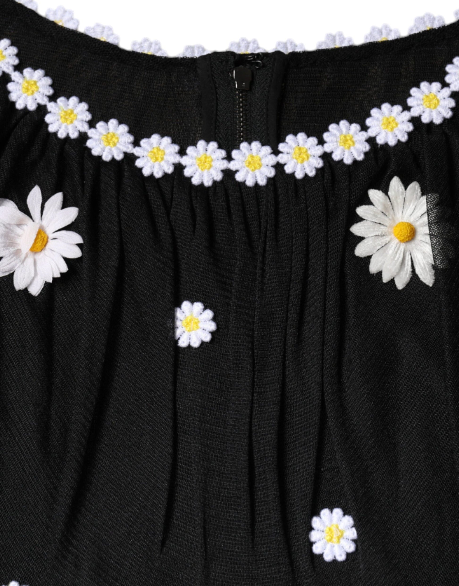 Robe longue trapèze Dolce & Gabbana en soie noire imprimé marguerites