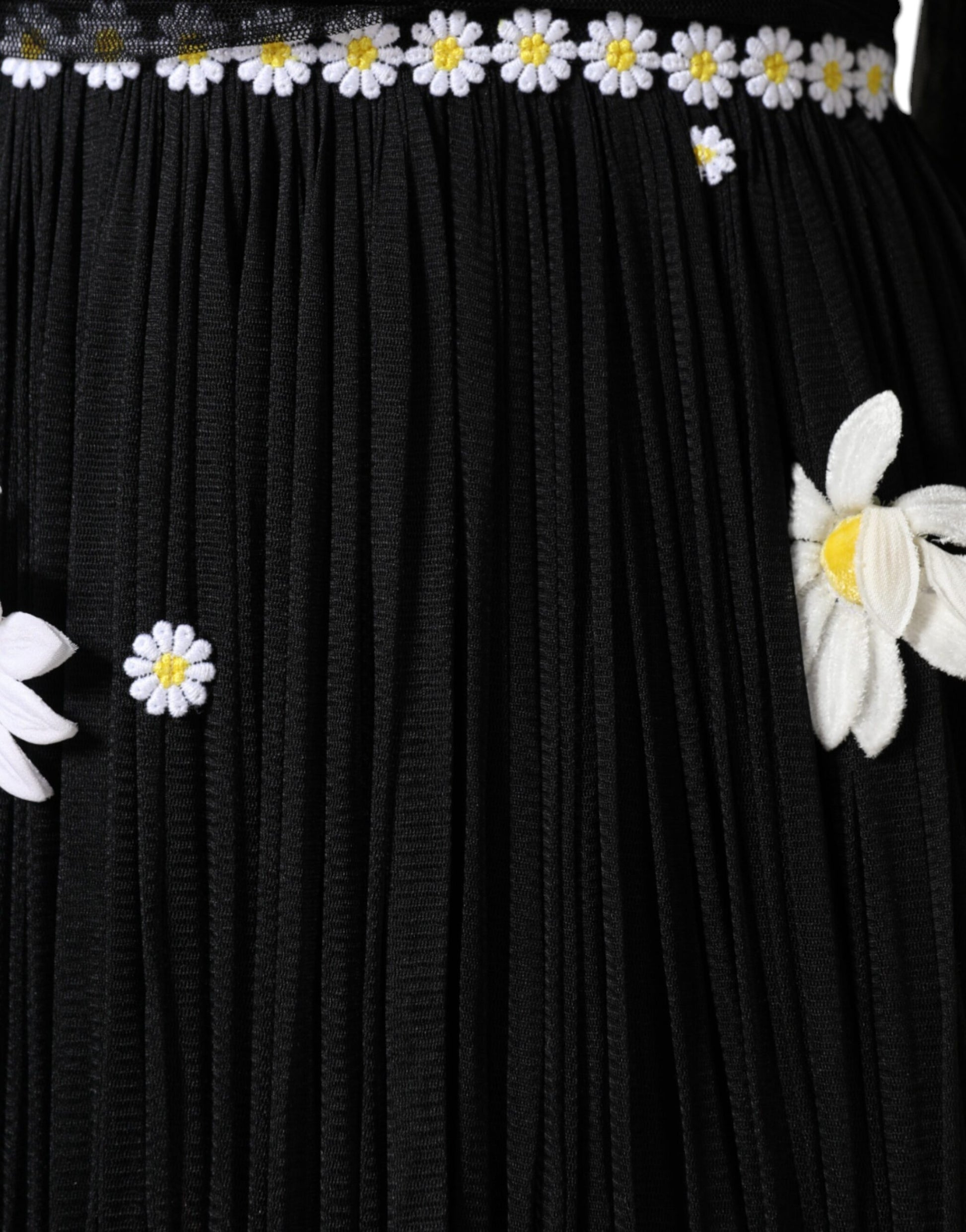 Robe longue trapèze Dolce & Gabbana en soie noire imprimé marguerites