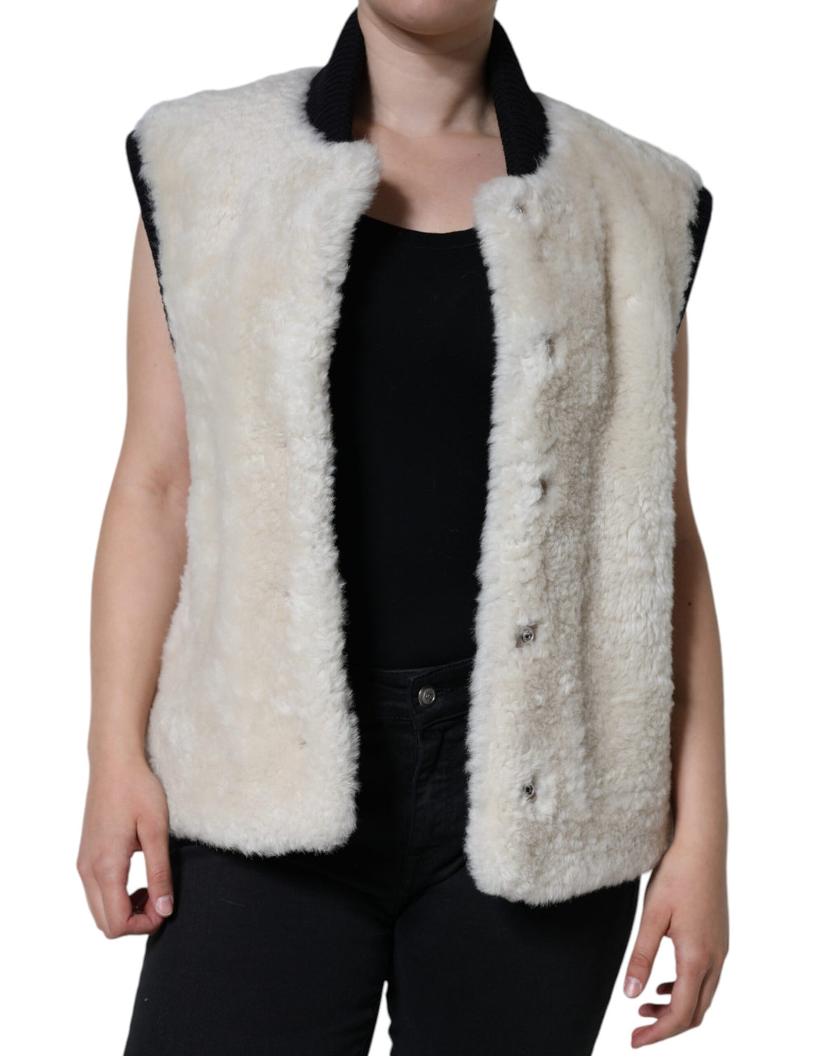 Burberry Weiße WARRENFORD Shearling-Lederwestenjacke