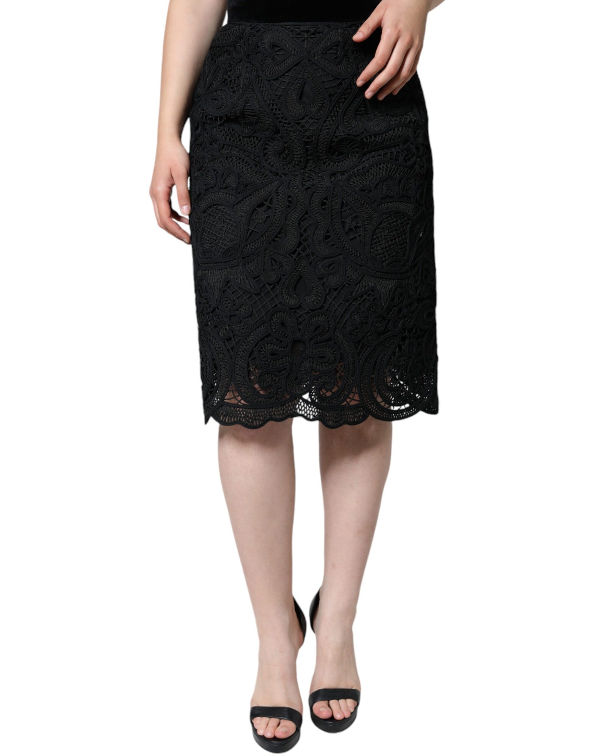 Jupe crayon taille haute Dolce & Gabbana en dentelle florale noire