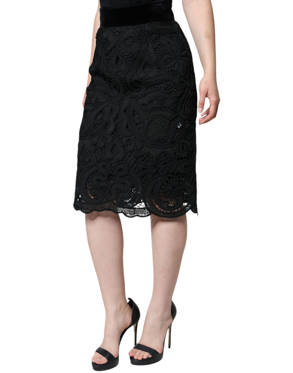 Jupe crayon taille haute Dolce & Gabbana en dentelle florale noire