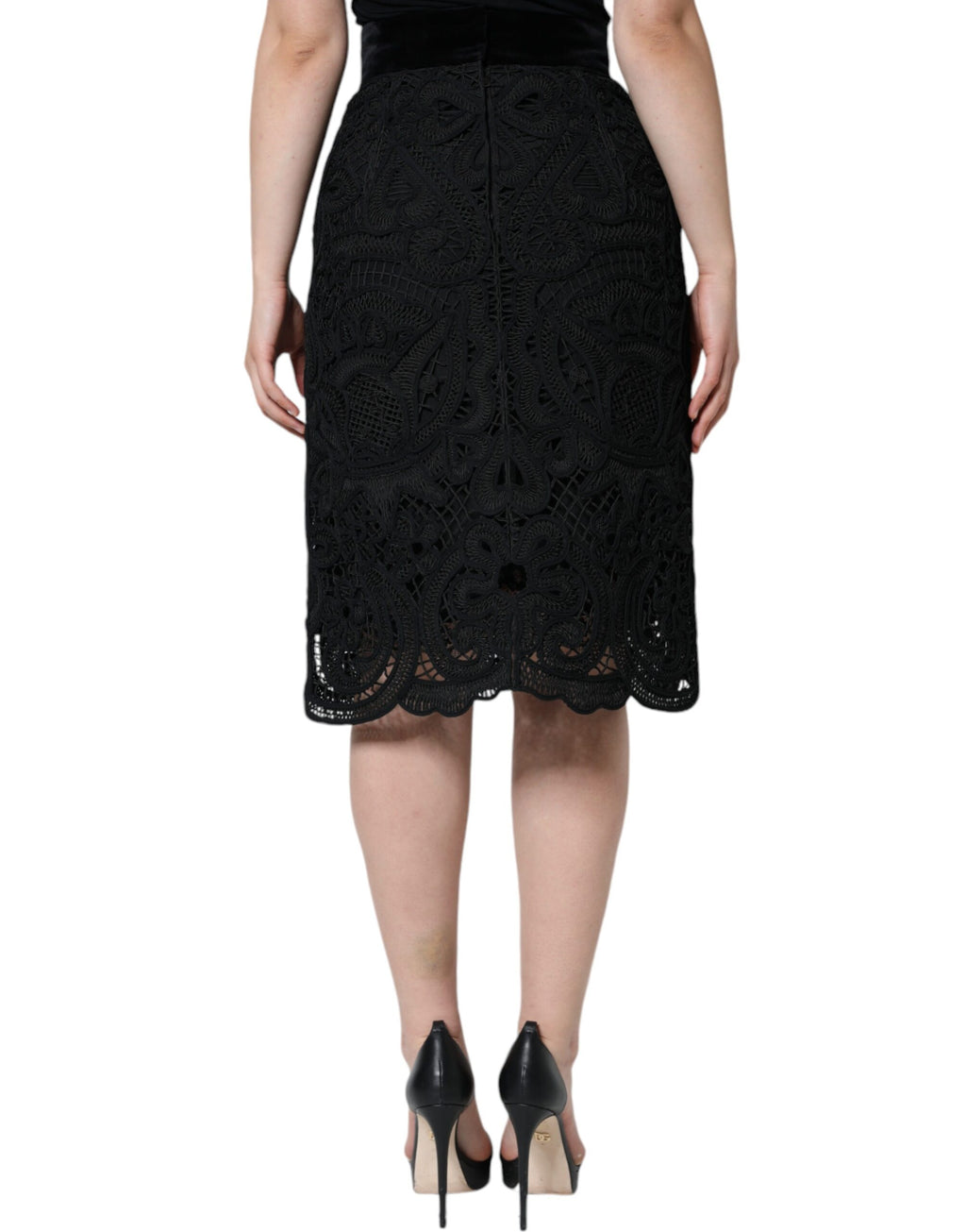 Jupe crayon taille haute Dolce & Gabbana en dentelle florale noire
