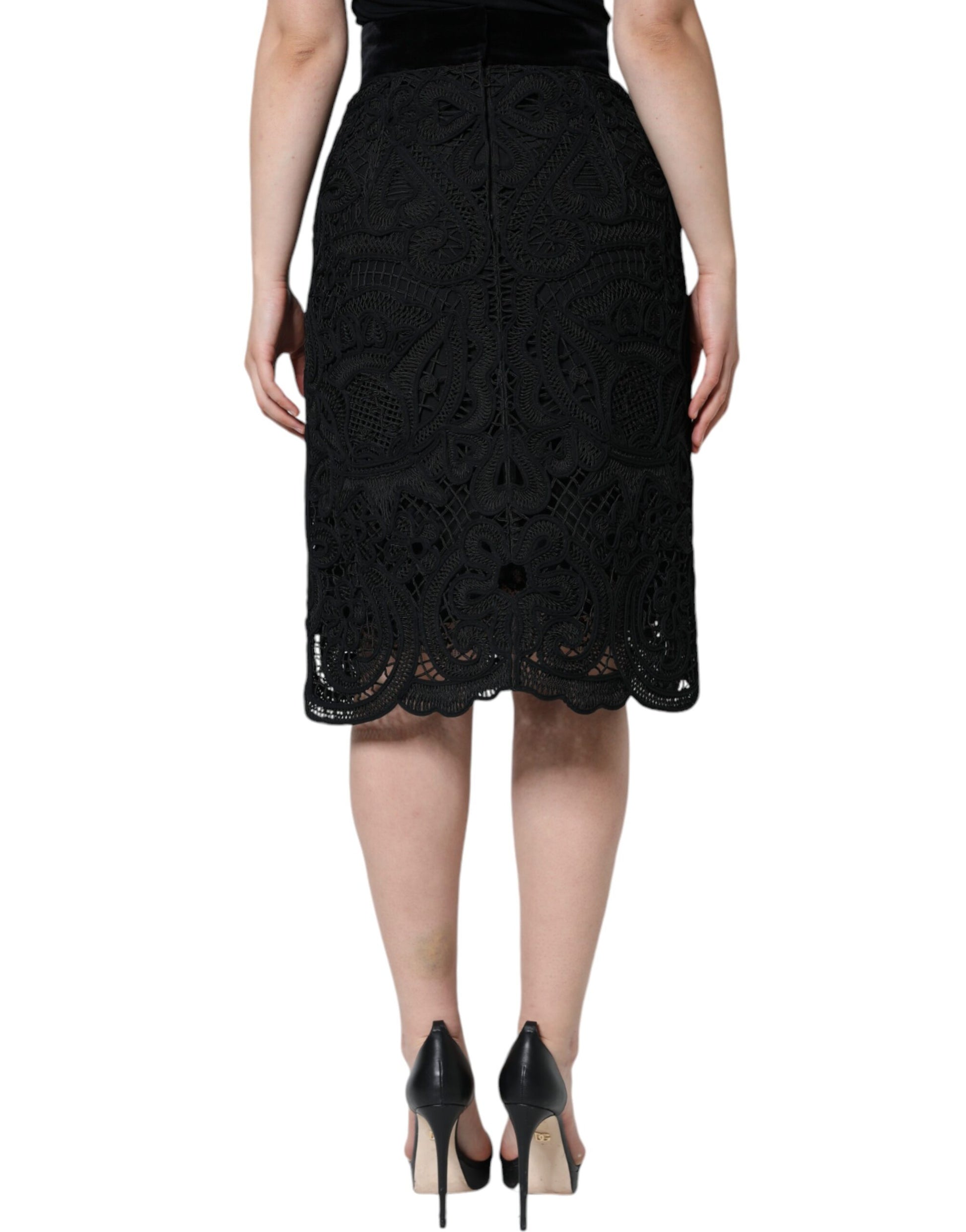 Jupe crayon taille haute Dolce & Gabbana en dentelle florale noire