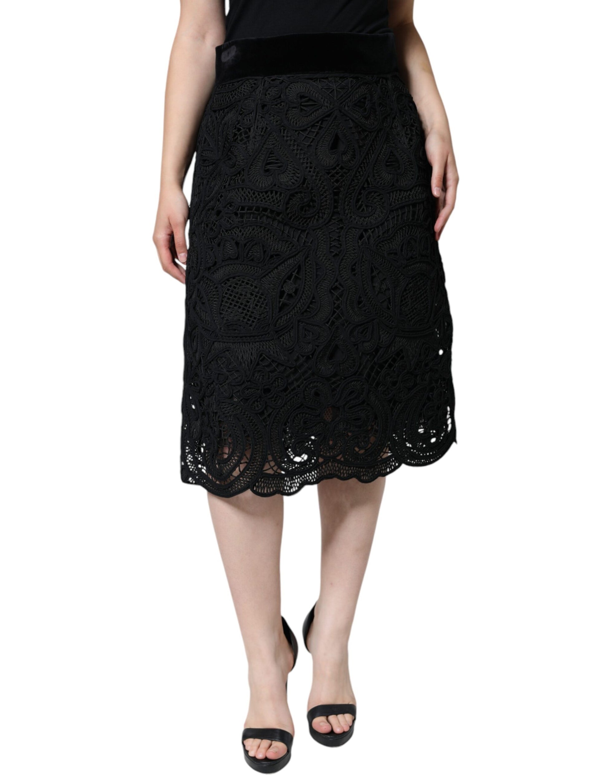 Jupe crayon taille haute Dolce & Gabbana en dentelle florale noire