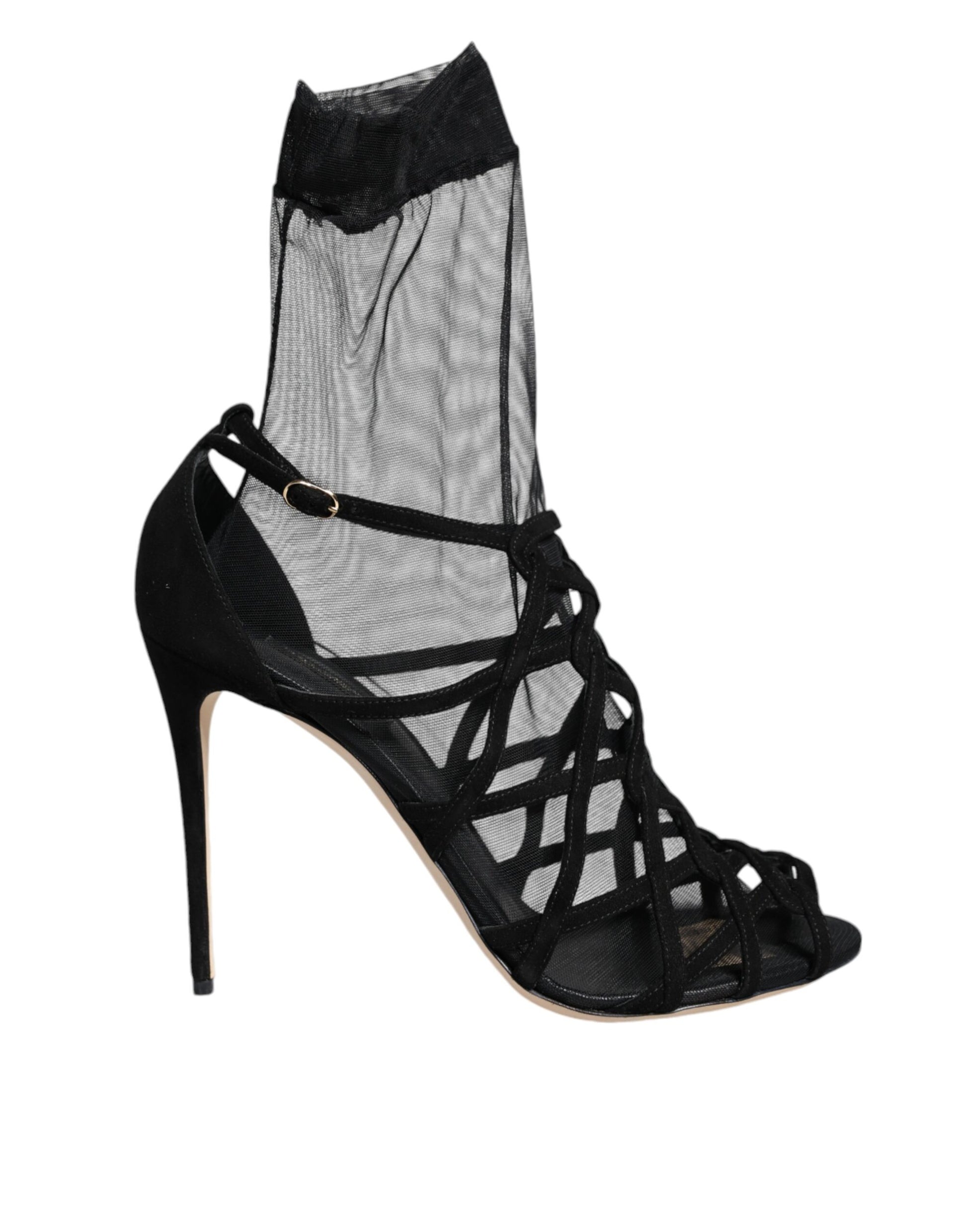 Dolce & Gabbana Sandales à talons en tulle extensible noir
