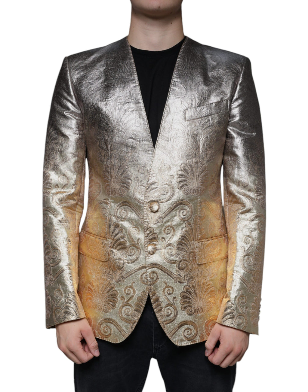 Blazer Robe Dolce & Gabbana Doré Jacquard à Simple Boutonnage