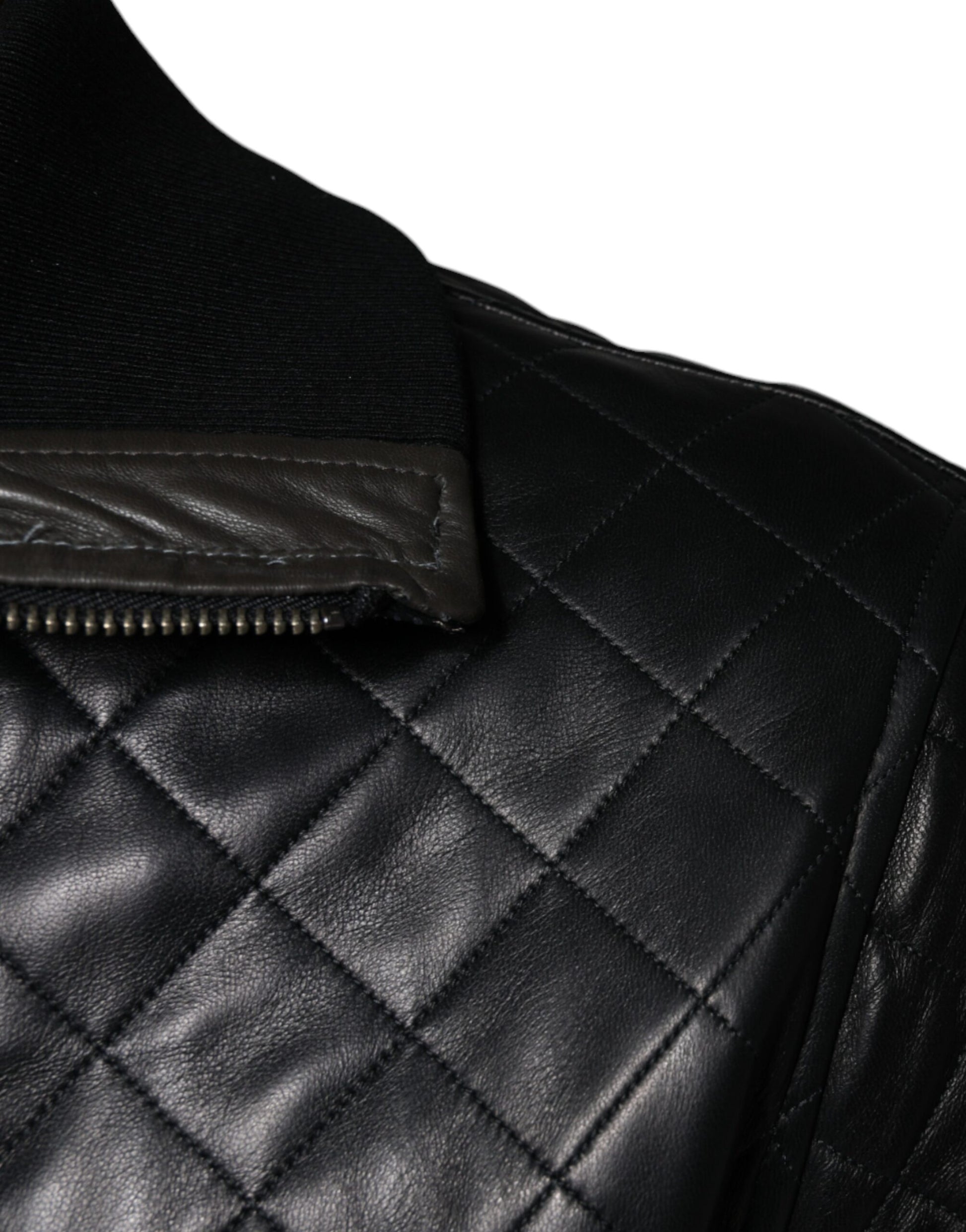Blouson Dolce & Gabbana en cuir de veau matelassé noir avec fermeture éclair intégrale